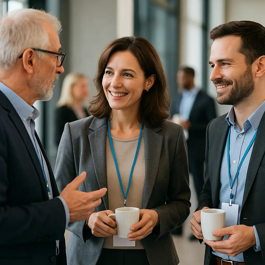 Grupo de jóvenes emprendedores conversando en un coworking durante una sesión de networking