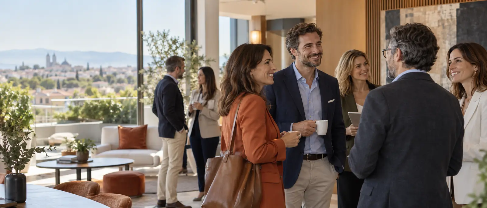Profesionales y empresarios conectando en una comunidad empresarial de Majadahonda
